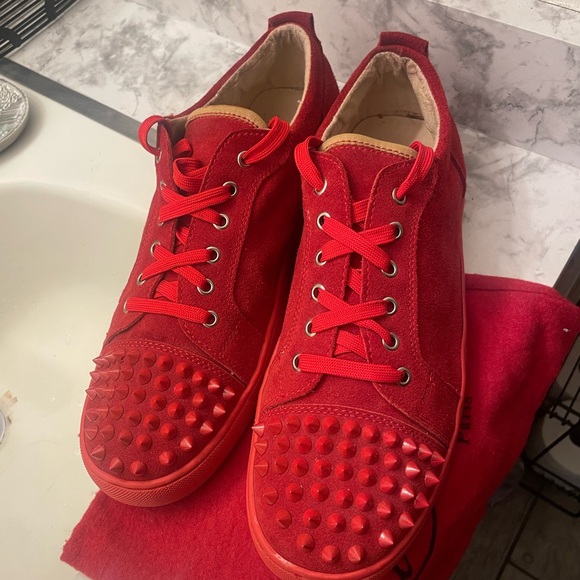 Men's Red Suede Louis Junior Spikes Sneakers size 46 used good - Picture 3 of 4